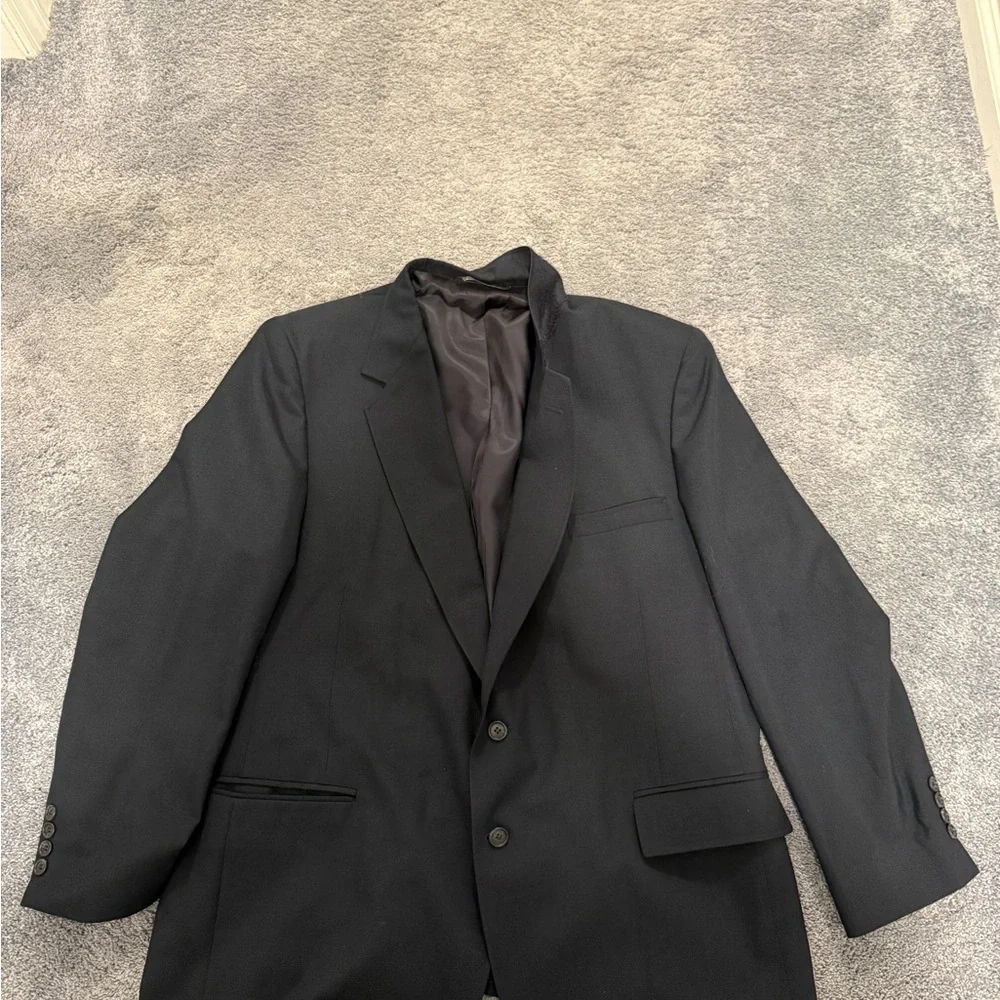 Oakton 2 Piece Suit Mens 48 BIG 38X32 Navy Blue Solid Color Vintage Wool